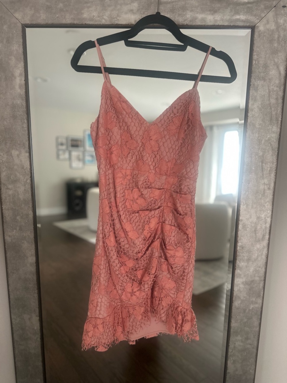 NBD Coral Lace Mini Dress with Spaghetti Straps